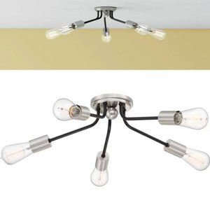 Quoizel 5 Mid Century Modern Light 27.5" Flush Mount Light Fixture Silver Black